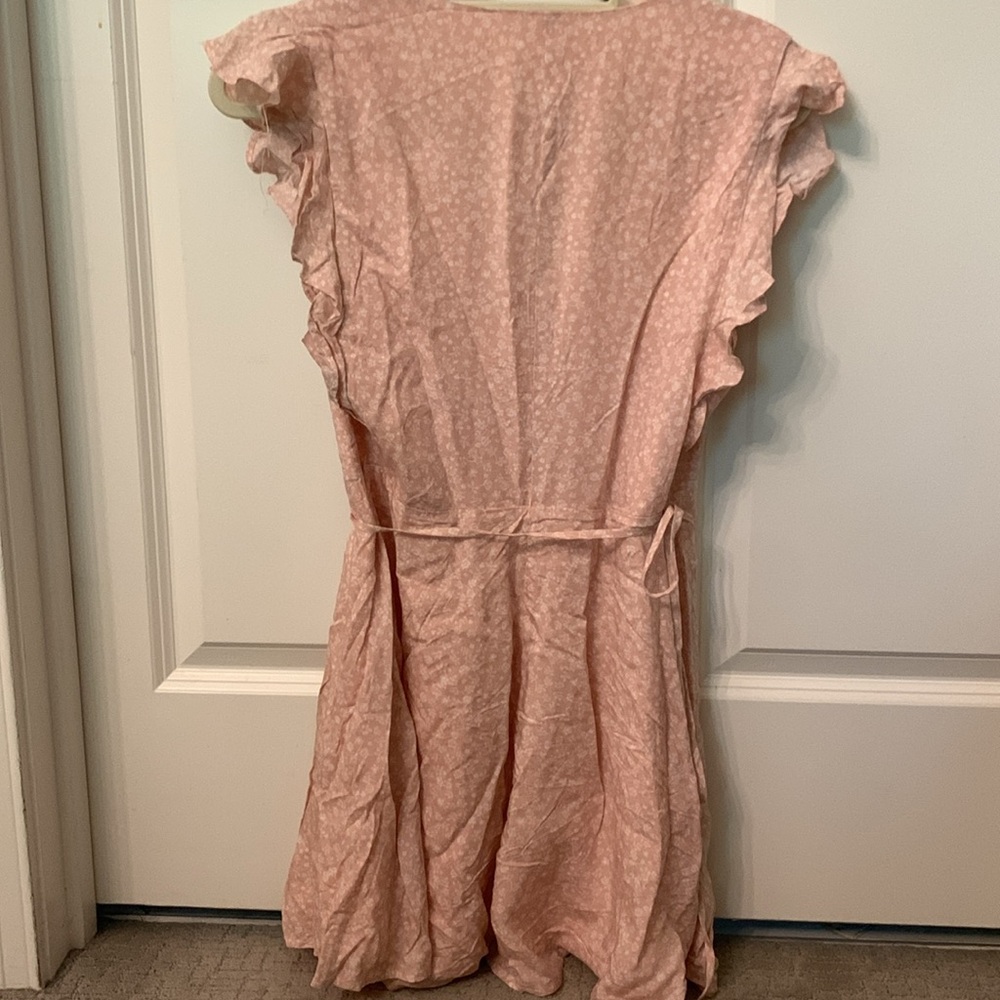 Urban Outfitters Floral Wrap Mini Dress Pink White Sz small Flutter Sleeve - Picture 3 of 4